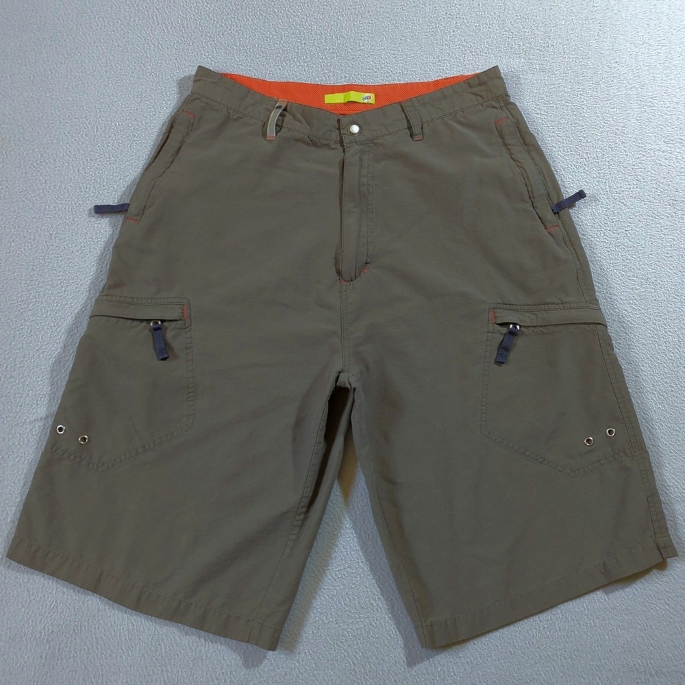 VTG Mountain Dew Cargo Shorts Mens 34 (33) Olive Green Nylon Blend Zip Pockets